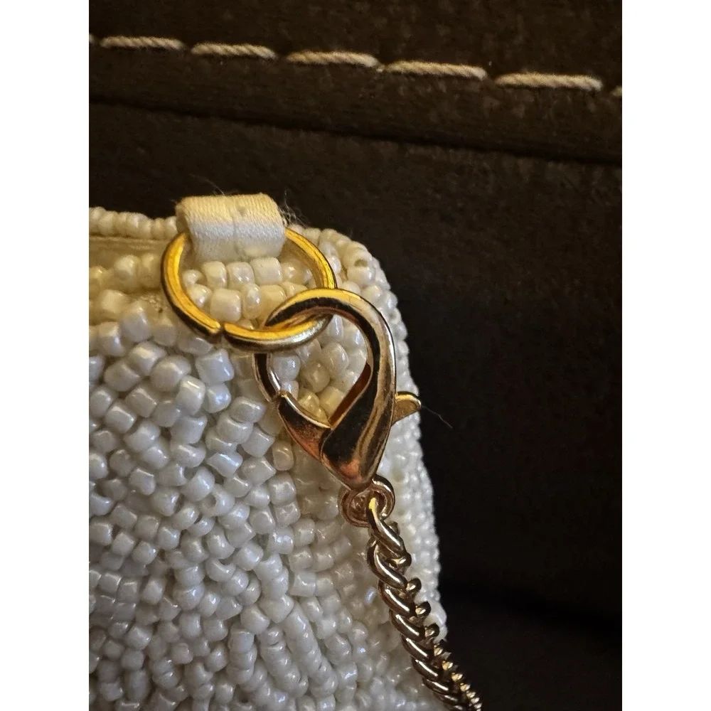 Rachel Zoe Beaded Donut Clutch‎ Cream Gold Chain Crossbody Novelty Bag NEW